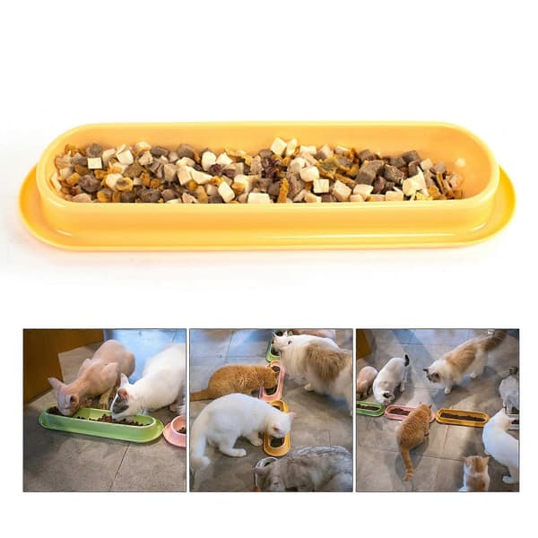 Kattefoder- og vandskål 15° vinklet enkeltskål 34,5 cm lang kæledyrsfoderskål til killinger, sikkert plastmateriale, nem at rengøre, lyserød Pink