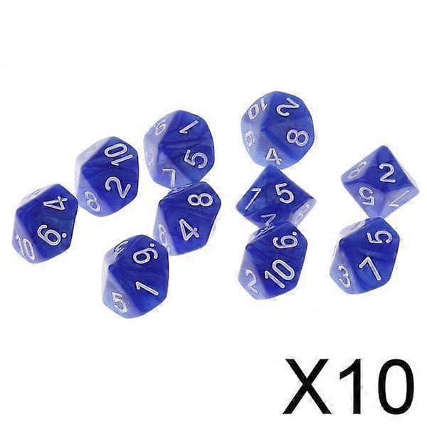10x10 Stykker Plastik 10-sidet Terning D10 til Fest Bar Spil Tilbehør Blå