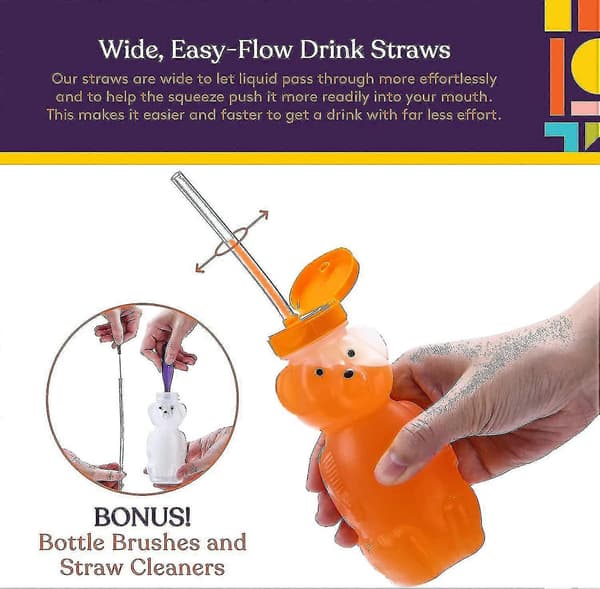 Kryc-honey Bear Straw Cup Lange sugerør, 3-pak Pressbar terapi og specialbehov hjælpemiddel til drikkebeholdere, Spildfri