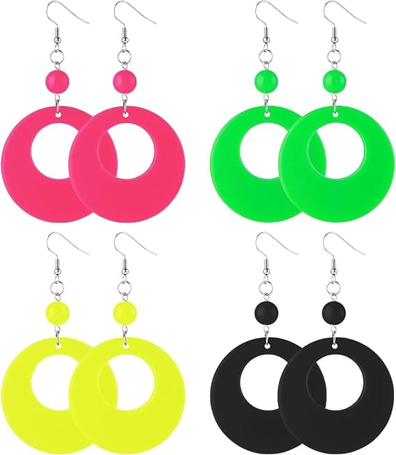 4 par akryl retro neon øreringe farverige dingle øreringe trendy øreringe chunky øreringe søde slik øreringe til 80'er fest kostume tilbehør