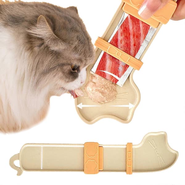 Kattegodbidder Squeezer Foderautomat til katte Praktisk foderdispenser til katte Vådfoderautomat til katte Squeeze foderautomat 3 stk. Tre farver blandet Three colors mixed
