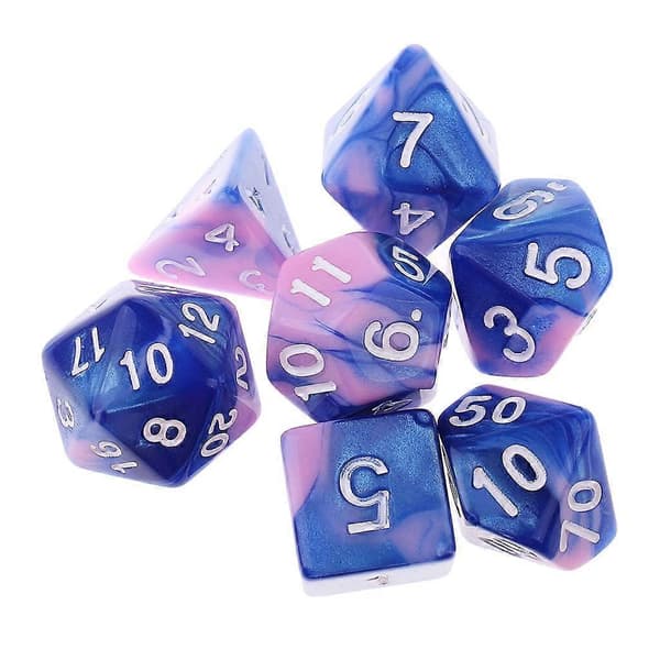 3x 7 stk. polyhedrale terninger til Dungeons and Dragons terningebordspil blå pink