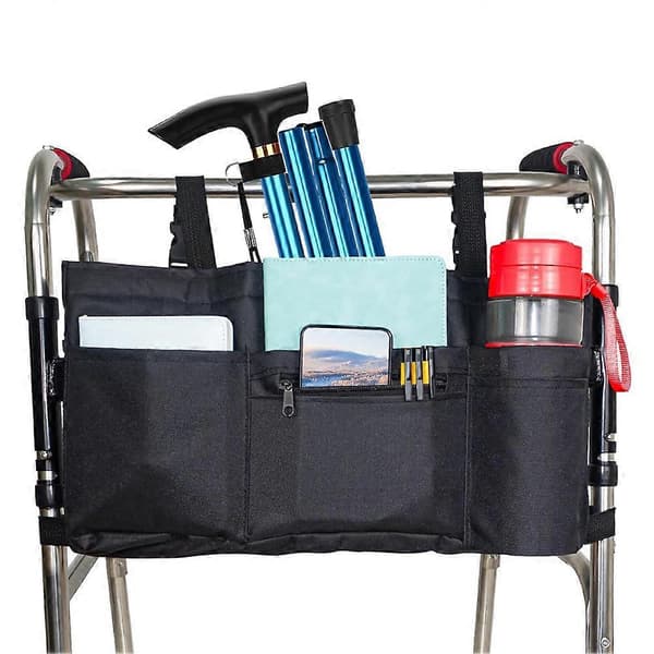 Rollatortaske med blød køletaske og kopholder, Rollatortasker til foldbar rollator, Rollatorkurve, Kopholder til