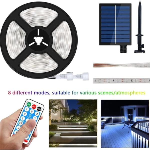 5m 280 LED Solar String Lights, IP67 Waterproof u2013 Cool White Lights with Remote Control u2013 8 Lighting Modes, 2835 SMD LED for Outdoor Decoration