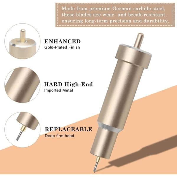 Sett med 4 premium erstatningsblader med etui. Kompatibel med Cricut Maker, Maker 3, Air 3, Air 2, Explore 3 (Gull)