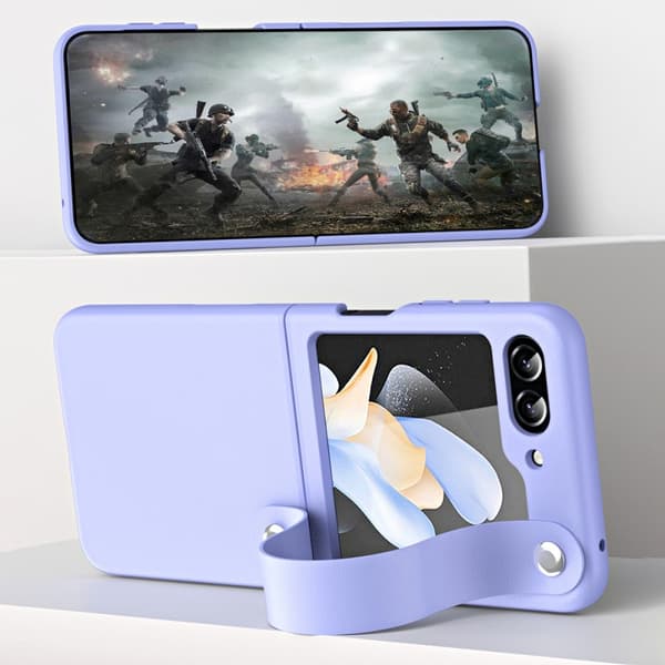 Galaxy Z Flip 6 / 7 FE Cover med Finger Strap Læder Sort 91