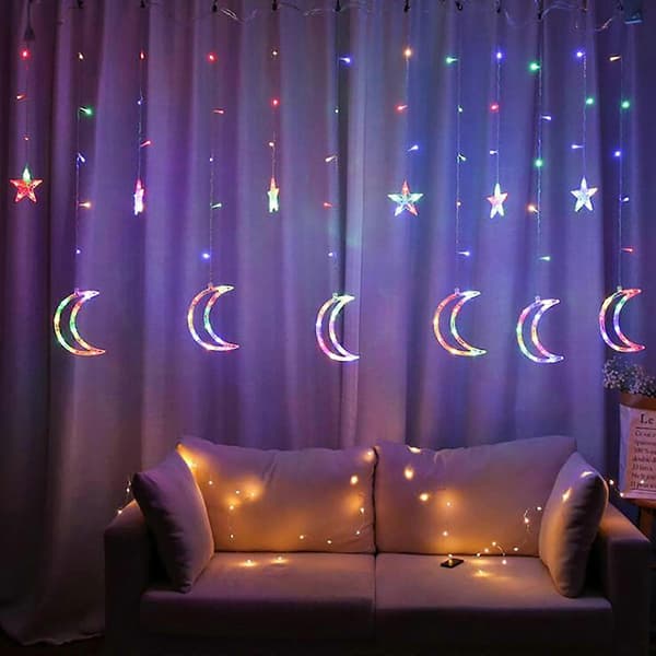 Ramadan Stjerne LED-pære lyskæde dekoration gardinlys bryllup NeonXD2458-912 Multicolor