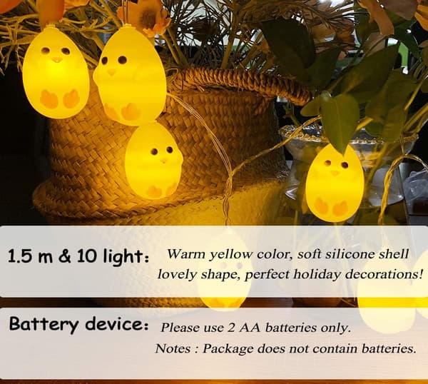 Battery-powered Easter String Lights 1.5m 10 LED, Cute Chick/Cracked Egg/Easter Egg Shaped String Lights, Indoor Room Decor for Easter