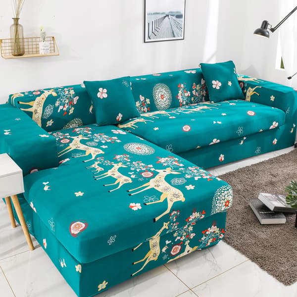 Elastisk trykt betræk L-format kombineret betræk 卡通-幸福一家 s（90-140cm）