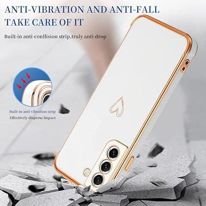 White case compatible with Samsung Galaxy S22 case Cute love pattern Ultra-thin electroplated silicone TPU case S22 protection Shockproof Anti-Scratch