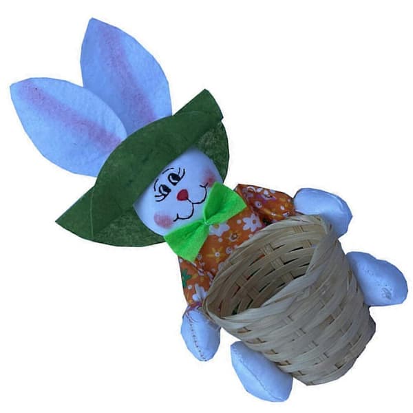 Easter Bunny with Bamboo Basket Decor Balcony Rabbit Decoration Outdoor Garden Decor (Random Style)