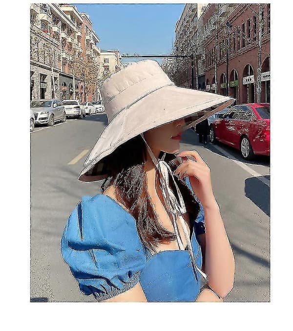 Solhat Plaid Fiskerhat Mode Solhat Sammenfoldelig Vendbar Rejse Solhat, Beige