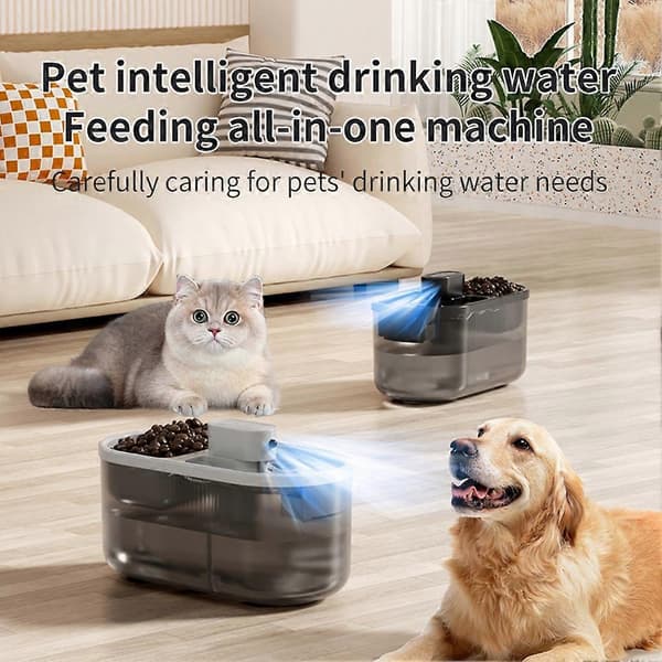 Intelligent 2-i-1 drikke- og foderautomat til kæledyr, genopladelig, stilfuldt design, automatisk vanddispenser til hunde Grå