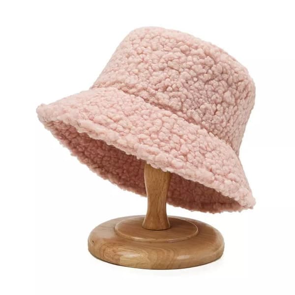 Varm fiskehat uld plys hue hat unisex teddymateriale Beige Beige one size