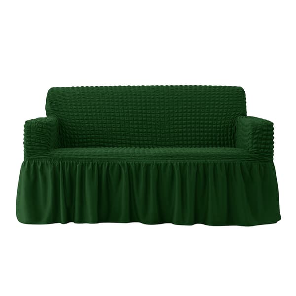 Simpelt Sofabetræk Universal Høj Stretch Holdbart Møbelbeskyttelse med Flæse (Blågrøn), 2-4 Sæder 85-135cm