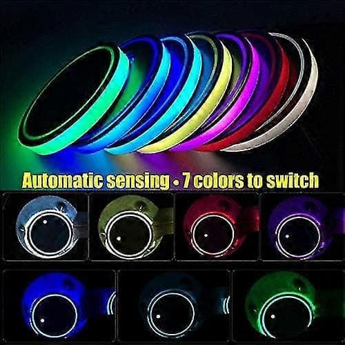 LED koppholderlys, 2 stk LED bilunderlegg med 7 farger lysende koppunderlag, USB-ladende koppmatte
