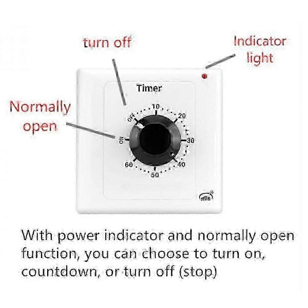 120 Min Timer Switch, AC 220V 15A Intelligent Mekanisk Nedtællingstimer Stik Tidsafbryder 86 Panel Timer Kontrolknap