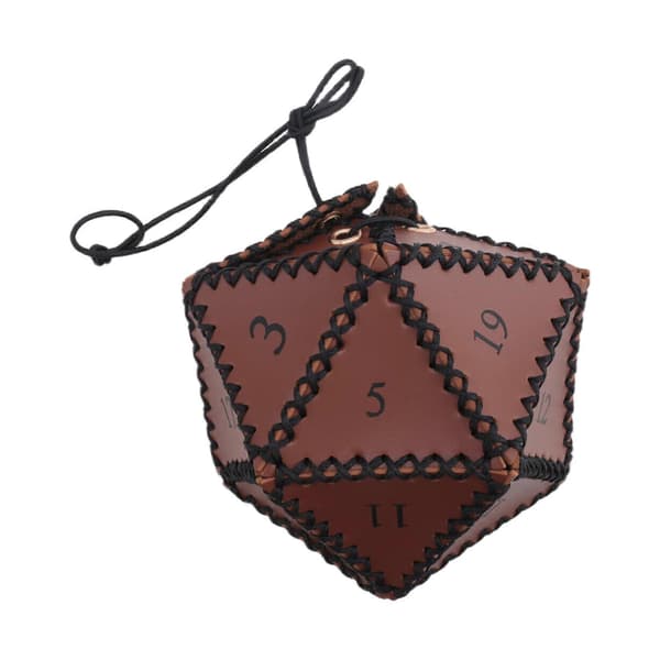 PU læder D20 terningepose, polyhedral terningepung bærbar snørepose til RPG, spil, DND terningepose, brun