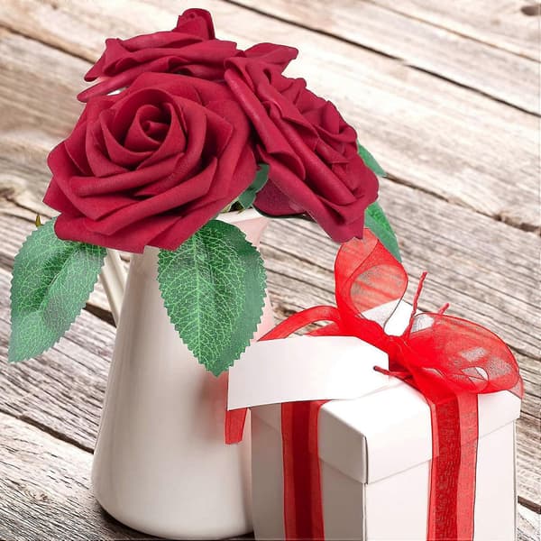 Red Roses Artificial Flowers Real Touch Foam Fake Roses Bulk With Stem DIY For Wedding Decorations