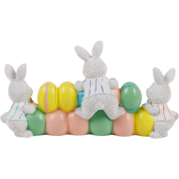 Easter Decorations Hand-Painted Easter Eggs Rabbit Centerpiece, 8.5 Inch Resin Table Decoration