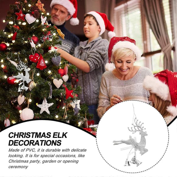Juleophæng Rensdyr Klokke Dekoration til 6 stk. Sølv Sæt