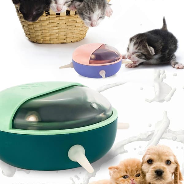 Mælkedispenser til kæledyr, hund og kat, foderskål til små dyr, 4 sutter, grøn Green