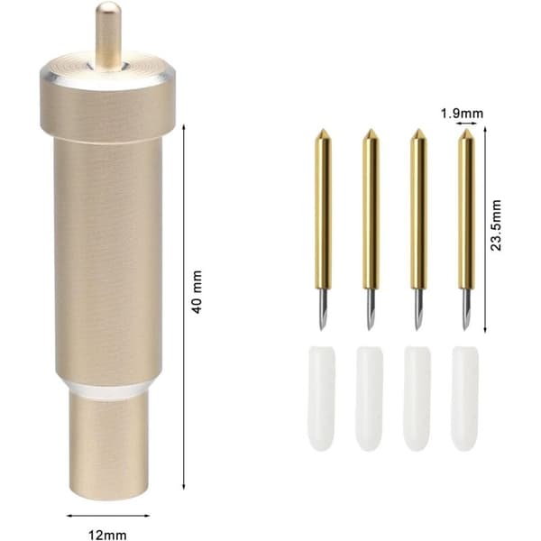Sett med 4 premium erstatningsblader med etui. Kompatibel med Cricut Maker, Maker 3, Air 3, Air 2, Explore 3 (Gull)
