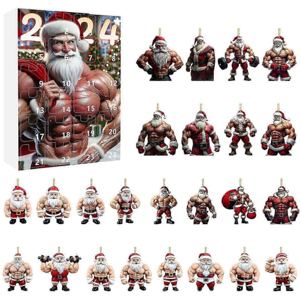 2025 Muscle Julemand Jule-advents-blindbox mini akryl julevedhæng jule-blindbox-sæt D