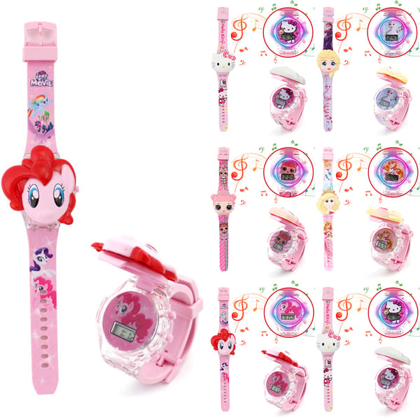 Frysta barn tecknade elektroniska klocka ljus musik flip klocka Hello Kitty