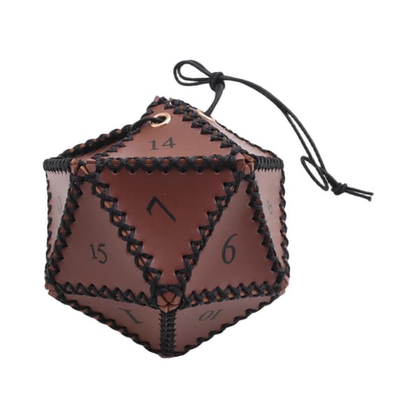 PU læder D20 terningepose, polyhedral terningepung bærbar snørepose til RPG, spil, DND terningepose, brun