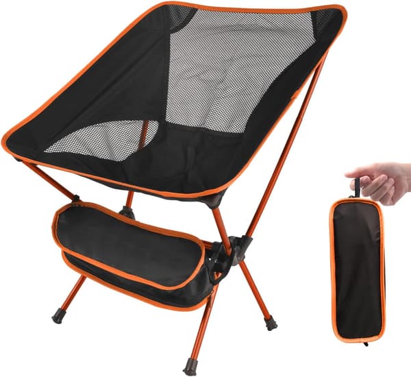 Orange Ultra Light Foldable Camping Chair, Portable Backpack