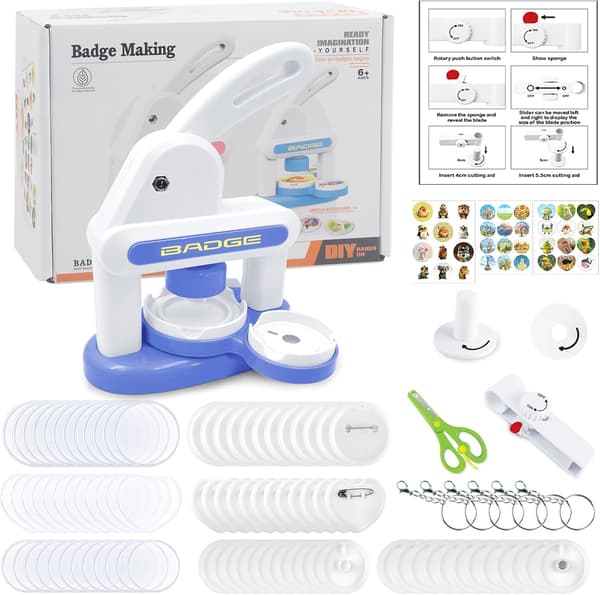 3-in-1 Badge Machine, Upgraded No-Assembly Button Maker for Artists with 86 Pieces, DIY Pin Maker Press Machine Badge Punch Kit Gift