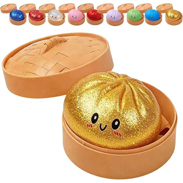 Glitter Dumpling, Glitter Dumpling Squishy with Box, Dumpling Sensory Squeeze Toy for Stress Relief Gold Gold