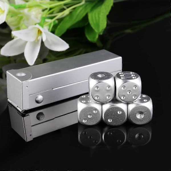5 stk. 16 mm terninger af aluminiumslegering, 6-sidede terningkuber med runde hjørner, pædagogisk legetøj Silver