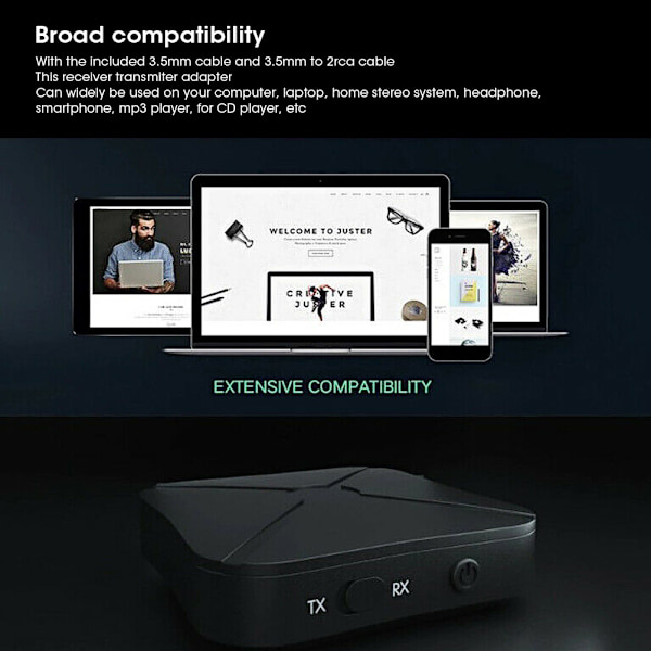 2-i-1 Bluetooth-sender/modtager Trådløs til RCA til 3,5 mm lydadapter