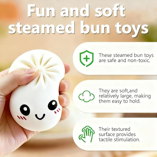 Dumpling Squishy Toy, Soft Stress Relief Squeeze Toy in Flour Style (White)