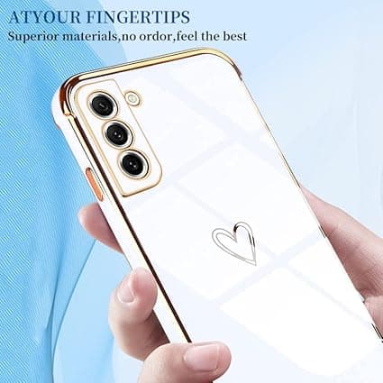 White case compatible with Samsung Galaxy S22 case Cute love pattern Ultra-thin electroplated silicone TPU case S22 protection Shockproof Anti-Scratch