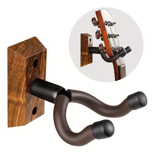 Gitarrväggfäste med roterande krokar, lämpligt för alla storlekar av gitarrer, zebraträ gitarrväggfäste, kompatibelt med Zebra wood three pack
