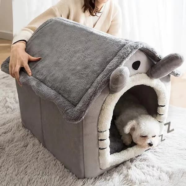 Innendørs hundehus, sammenleggbart hundehus kennel sengematte med pute Grå Grey 33*30*32