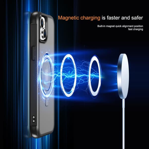 Compatible with iPhone 14 Plus Case with Invisible Magnetic O-Ring Stand Transparent Compatible with Mag-Safe Good Grip Feeling black