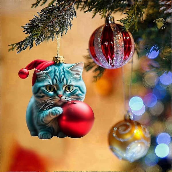 Akryl 3D kat julepynt sæt