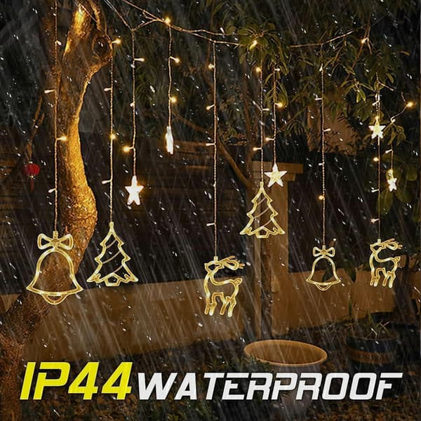 Christmas Curtain Lights, Reindeer Bell Window String Lights, 3.5m 8 Christmas Lighting Modes, USB String Lights with Remote Control, IP44 Waterproof for