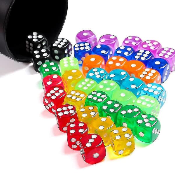 50 stycken färgade tärningar, 6-sidiga tärningar för brädspel, bulk tärningar för matematikinlärning, tärningar för klassrum