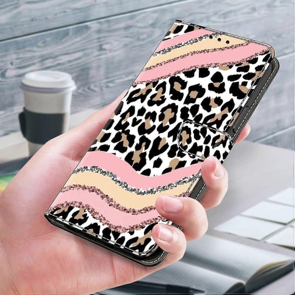 Wallet Case for Samsung Galaxy A16 with Stand and Pattern Print in PU Leather Striped Leopard