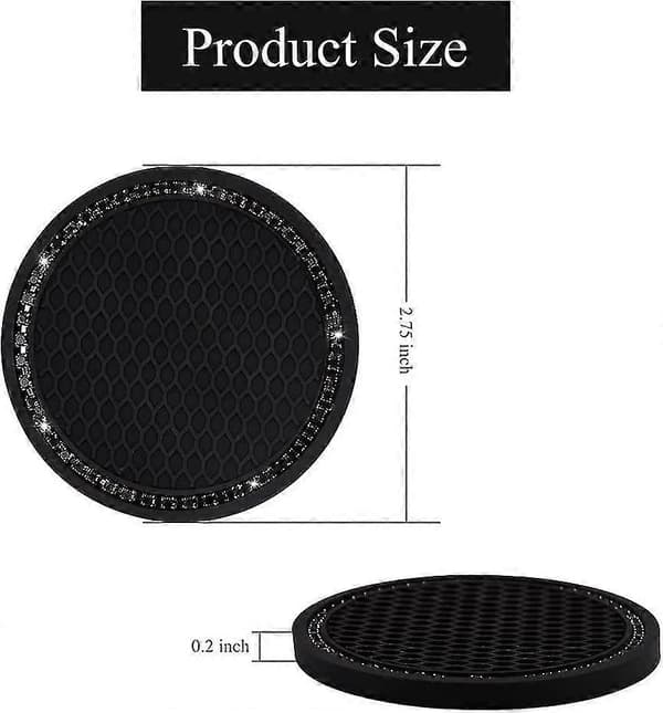 Bil Kopholder Coaster, 2-pak Universal Bil Bling Kopholder Indsats Coaster (2,75\" Diameter), krystal Rhinestone Bil Interiør Tilbehør Sort Med