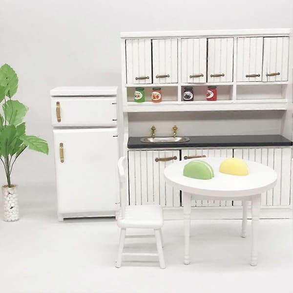 1:12 Mini Køleskab Træ Køkkentilbehør Miniature Møbelmodel
