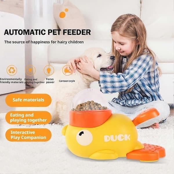 Hundepuslespil-foderautomat, interaktiv godbidsdispenser til hunde, tegneserie-and-design, mental stimulering, holdbart materiale, snack-berigelse