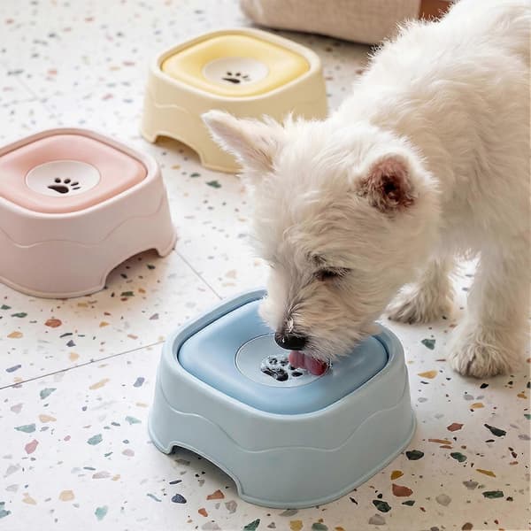 Vandskål med flydende disk til hunde og katte, spildsikkert design Yellow