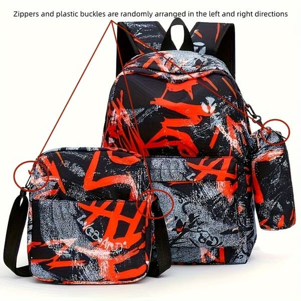 Elementary School Backpack 3-Piece Lightweight Waterproof Youth Backpack, Kids Backpack (Red)