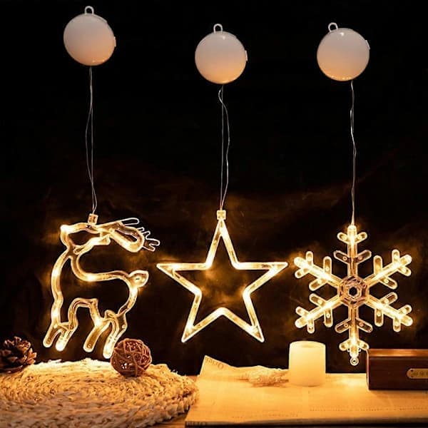 LED Star-shaped Window Lights Christmas Decorative String Lights Battery Operated Hanging Christmas Window Decorations with Suction Cup